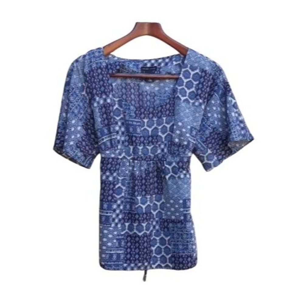 New York & Company‎ Top Blouse Kimono Short Sleeve Empire Tie Back Blue S